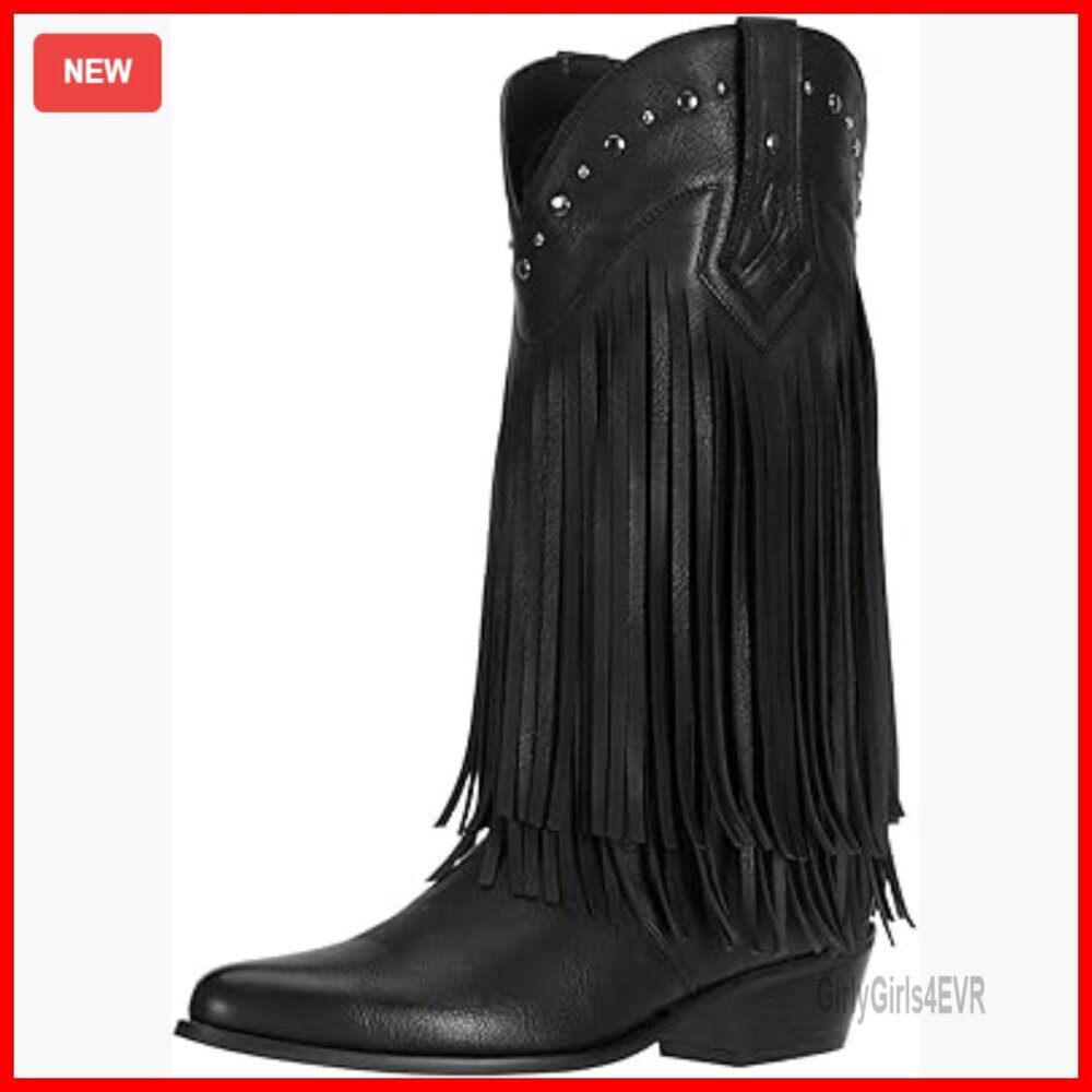 Wide Calf Western Boots with Fringe and Studs for Riding and Festivals